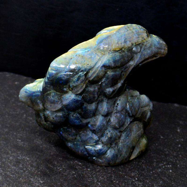gemsmore:Amazing Flash Labradorite Hand Carved Eagle Head
