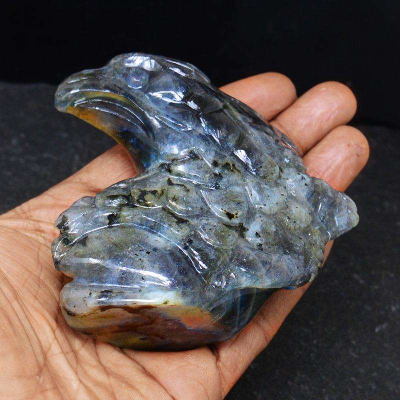 gemsmore:Amazing Flash Labradorite Hand Carved Eagle Head