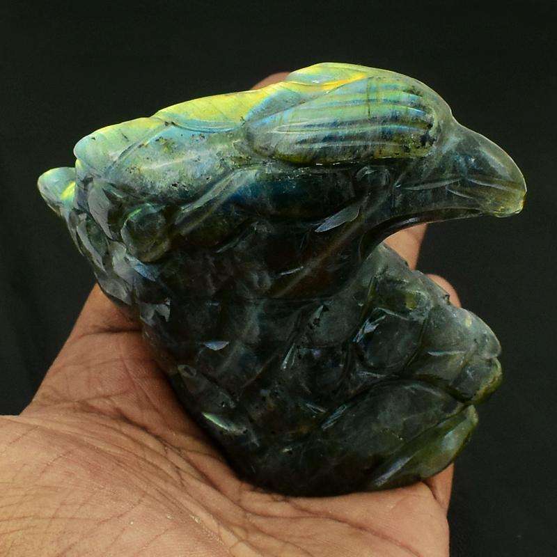 gemsmore:Amazing Flash Labradorite Hand Carved Eagle Head