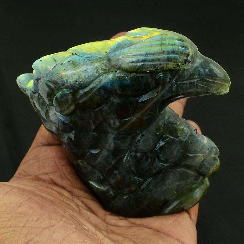 gemsmore:Amazing Flash Labradorite Hand Carved Eagle Head