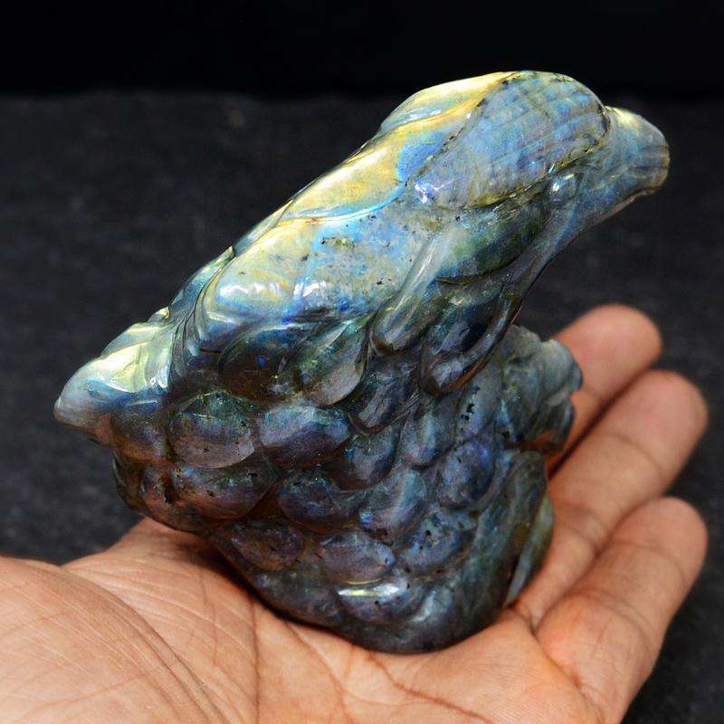 gemsmore:Amazing Flash Labradorite Hand Carved Eagle Head