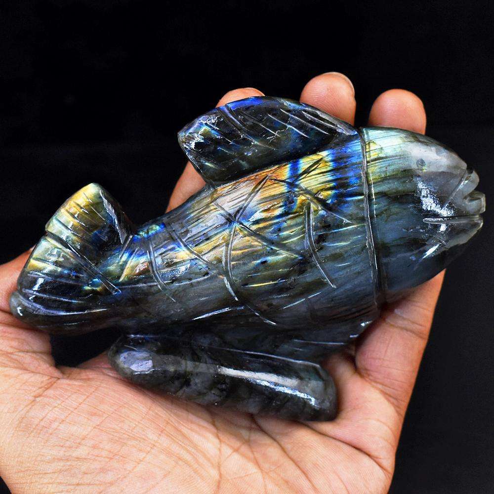 gemsmore:Amazing Flash Labradorite Hand Carved Fish