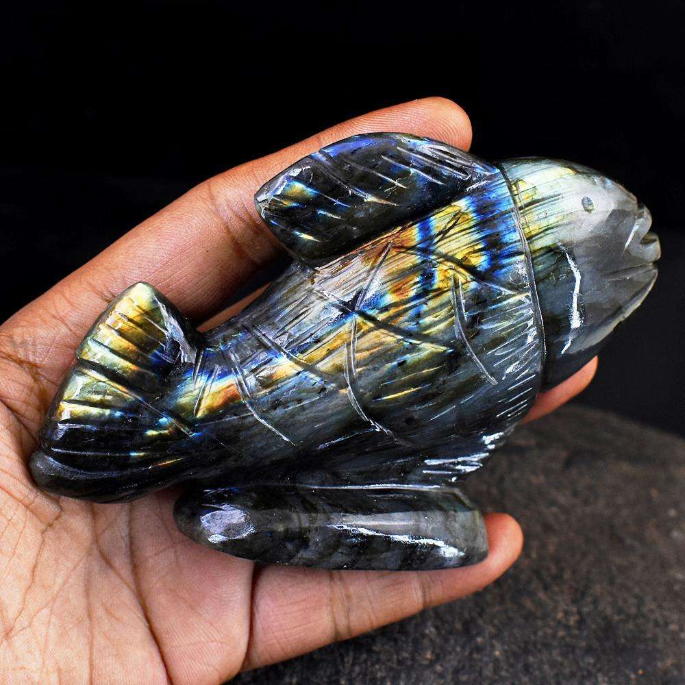 gemsmore:Amazing Flash Labradorite Hand Carved Fish