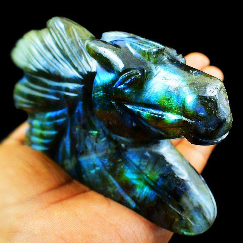 gemsmore:Amazing Flash Labradorite Hand Carved Gemstone Horse Burst