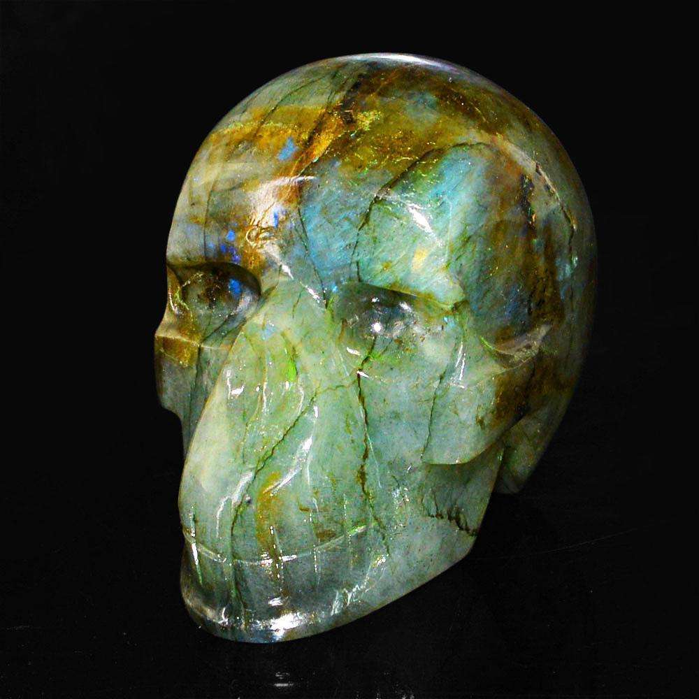 gemsmore:Amazing Flash Labradorite Hand Carved Gemstone Skull