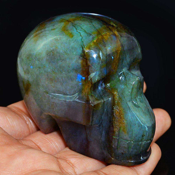 gemsmore:Amazing Flash Labradorite Hand Carved Gemstone Skull