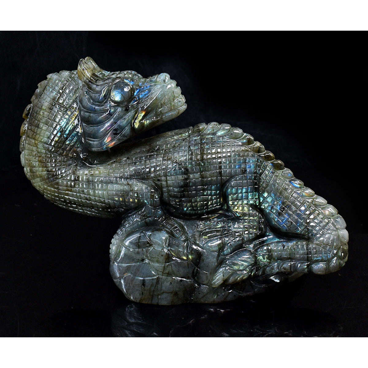 gemsmore:Amazing Flash Labradorite Hand Carved Genuine Crystal Gemstone Carving Dinosaur Dragon