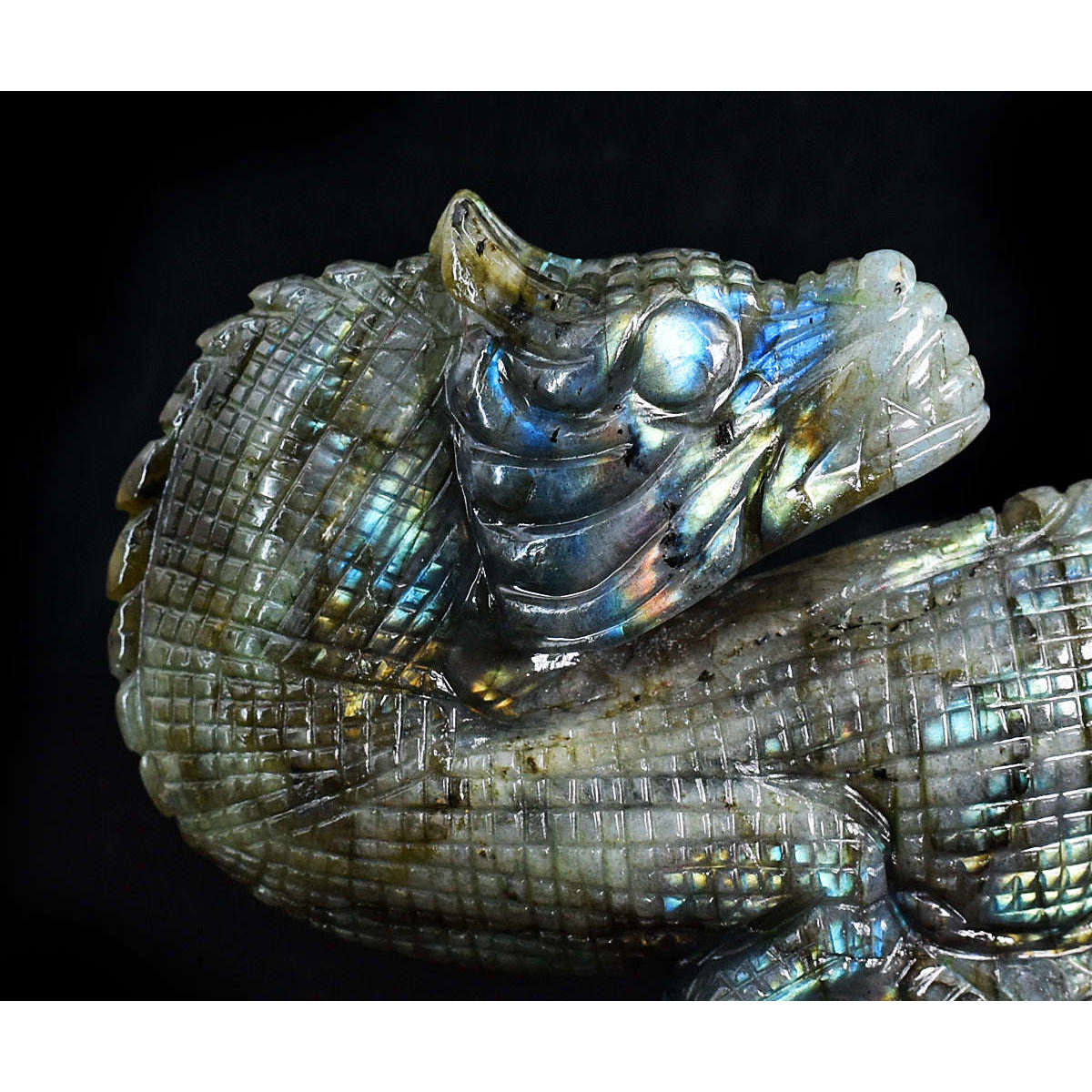 gemsmore:Amazing Flash Labradorite Hand Carved Genuine Crystal Gemstone Carving Dinosaur Dragon