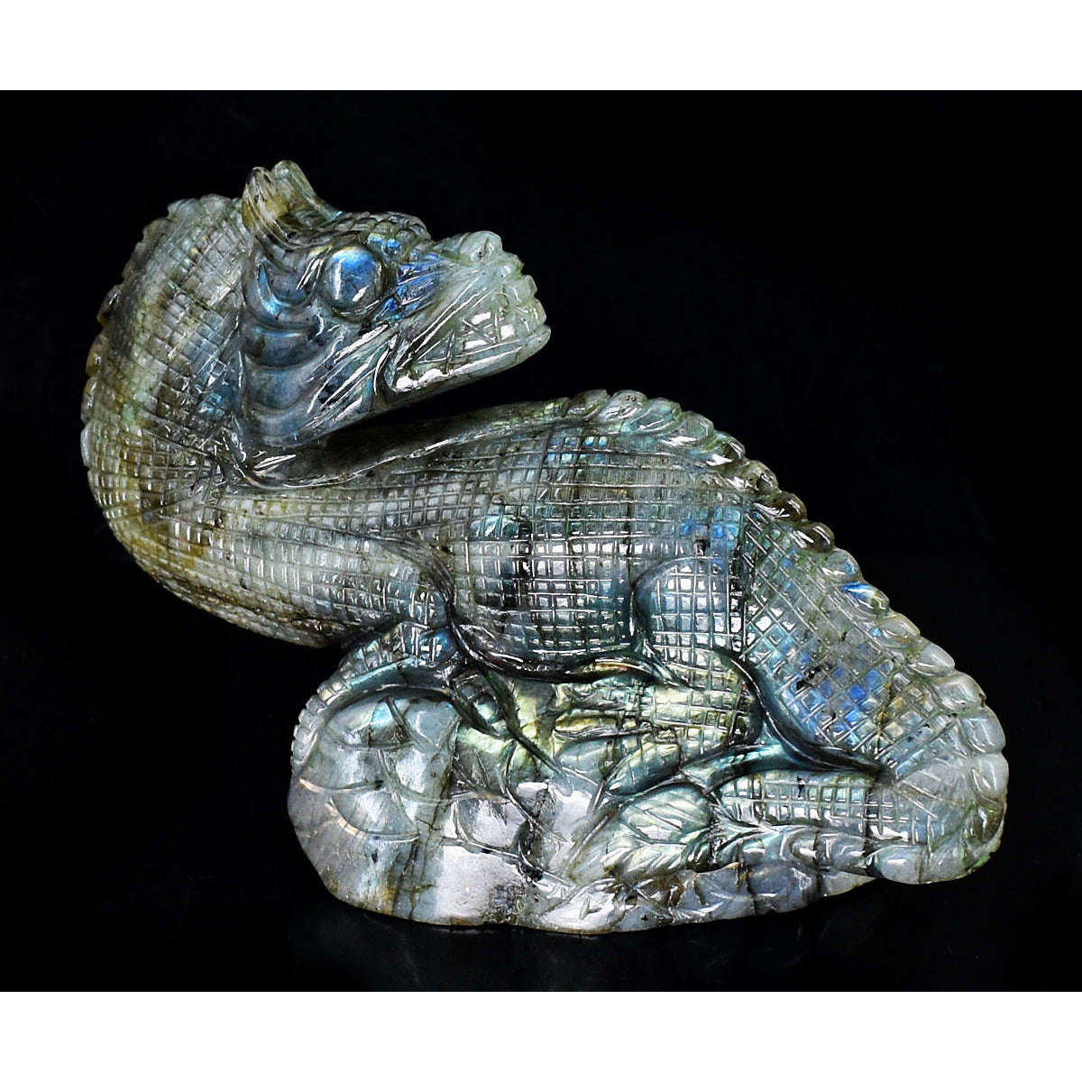 gemsmore:Amazing Flash Labradorite Hand Carved Genuine Crystal Gemstone Carving Dinosaur Dragon