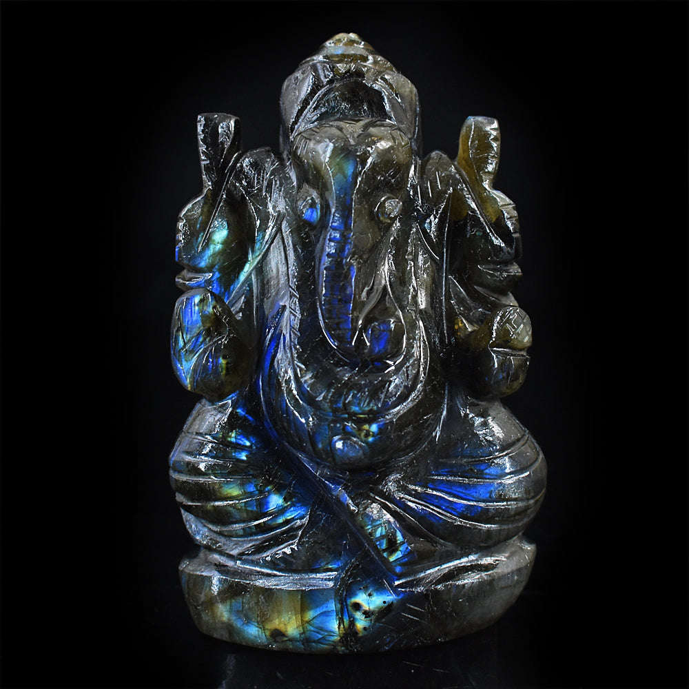 gemsmore:Amazing Flash Labradorite Hand Carved Genuine Crystal Gemstone Carving Lord Ganesha