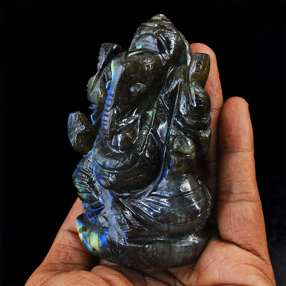 gemsmore:Amazing Flash Labradorite Hand Carved Genuine Crystal Gemstone Carving Lord Ganesha