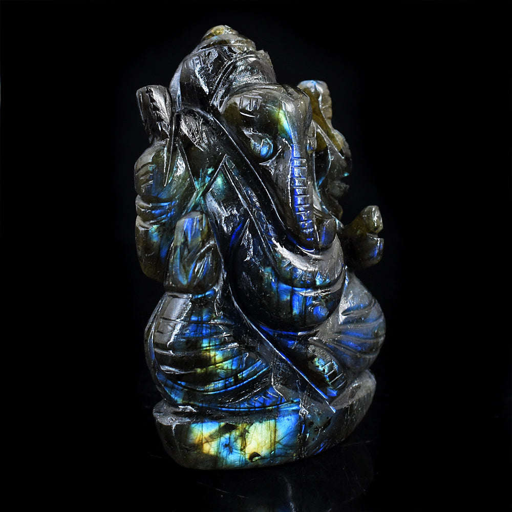 gemsmore:Amazing Flash Labradorite Hand Carved Genuine Crystal Gemstone Carving Lord Ganesha