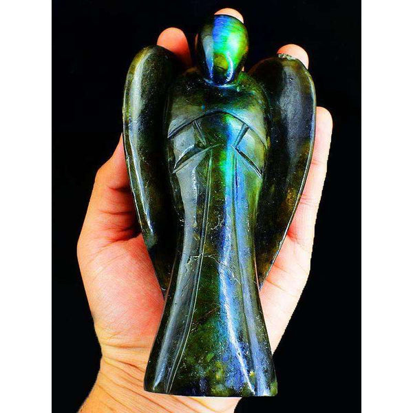 gemsmore:Amazing Flash Labradorite Hand Carved Healing Crystal Angel