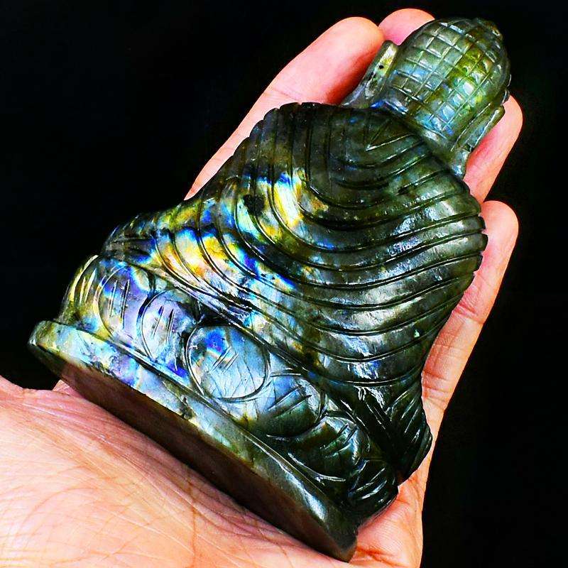 gemsmore:Amazing Flash Labradorite Hand Carved Lord Buddha