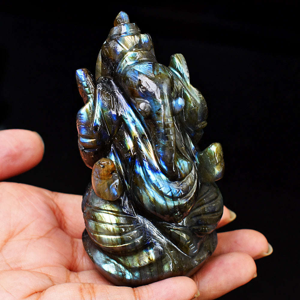 gemsmore:Amazing Flash Labradorite Hand Carved Lord Ganesha