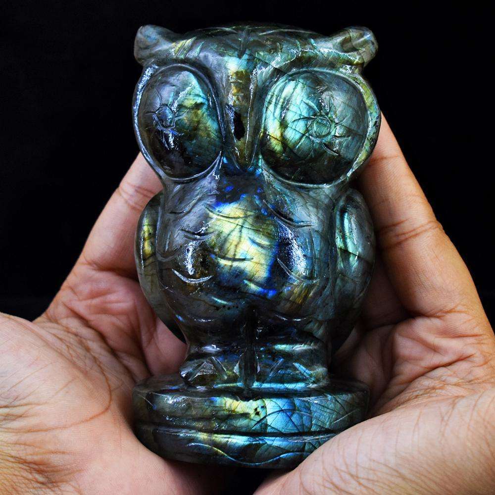 gemsmore:Amazing Flash Labradorite Hand Carved Owl