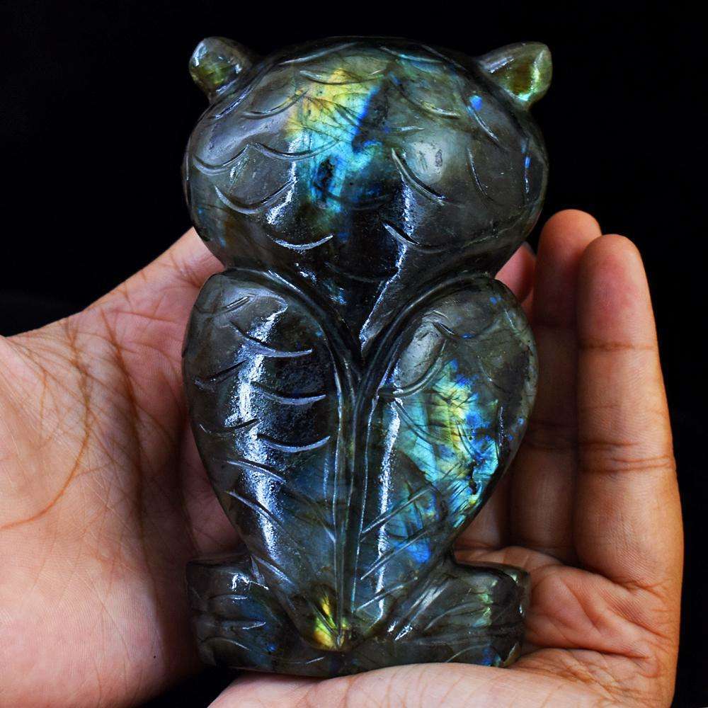 gemsmore:Amazing Flash Labradorite Hand Carved Owl