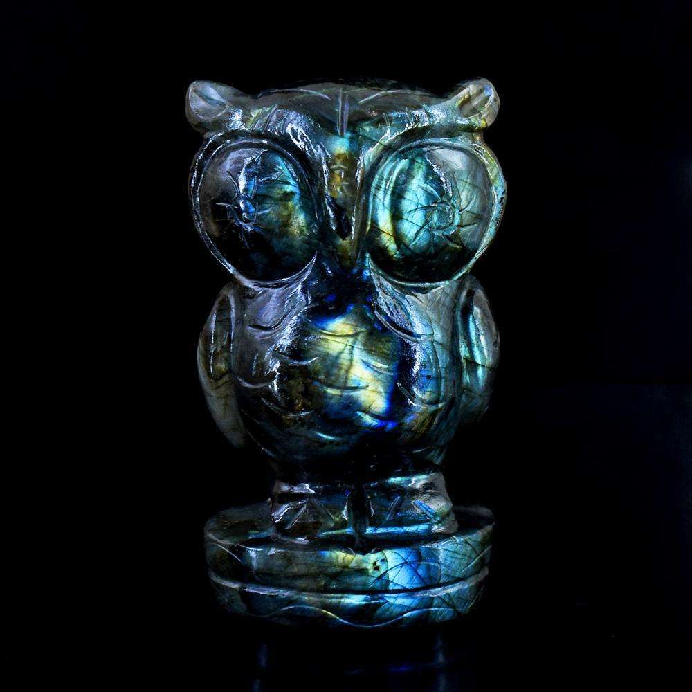 gemsmore:Amazing Flash Labradorite Hand Carved Owl