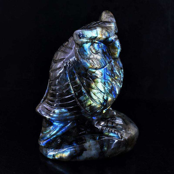 gemsmore:Amazing Flash Labradorite Hand Carved Owl