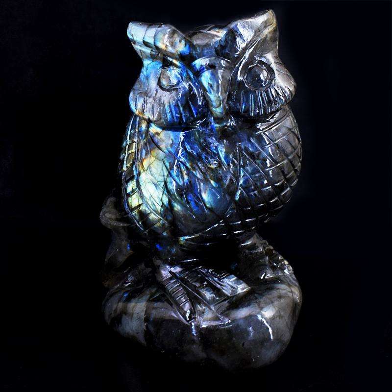 gemsmore:Amazing Flash Labradorite Hand Carved Owl