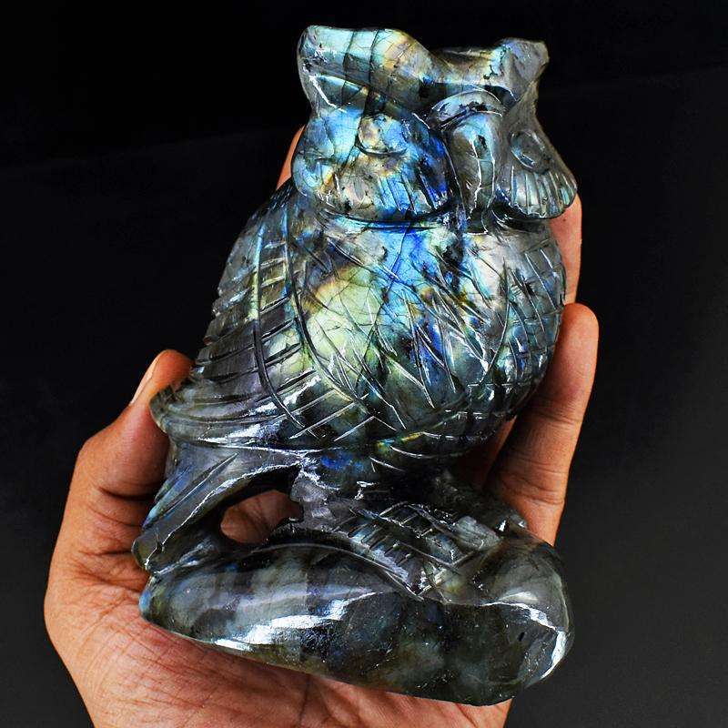 gemsmore:Amazing Flash Labradorite Hand Carved Owl