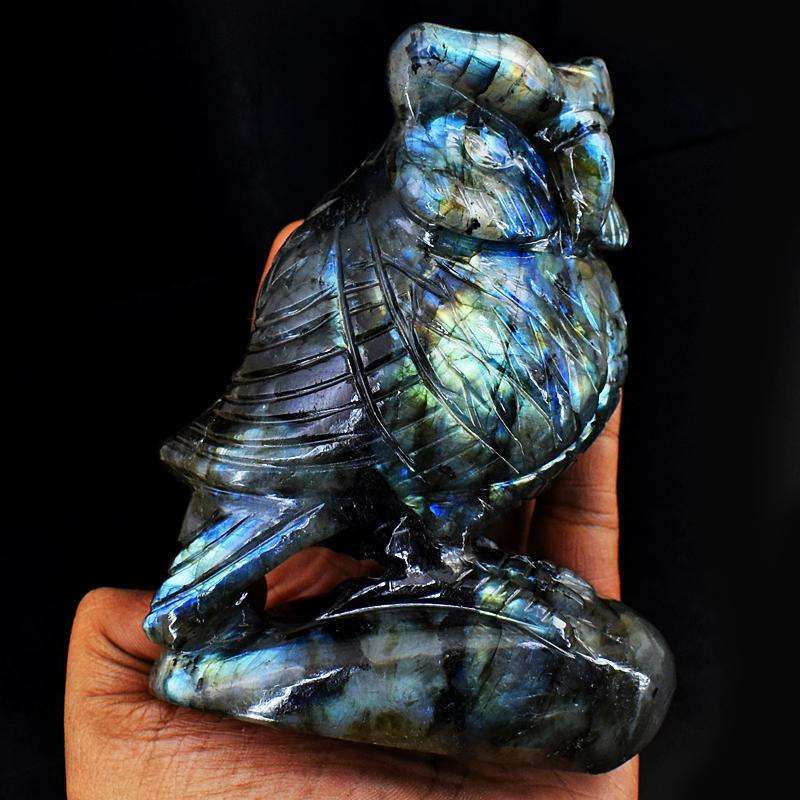 gemsmore:Amazing Flash Labradorite Hand Carved Owl