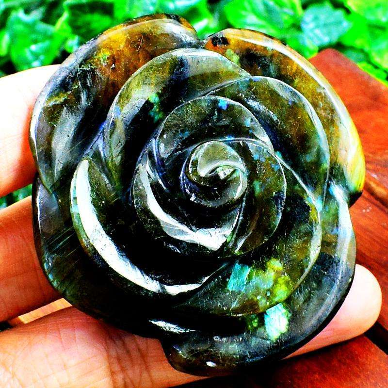 gemsmore:Amazing Flash Labradorite Hand Carved Rose