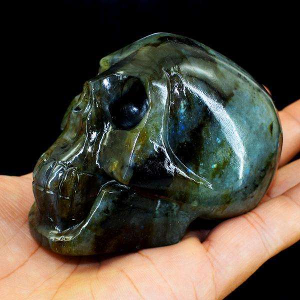 gemsmore:Amazing Flash Labradorite Hand Carved Skull