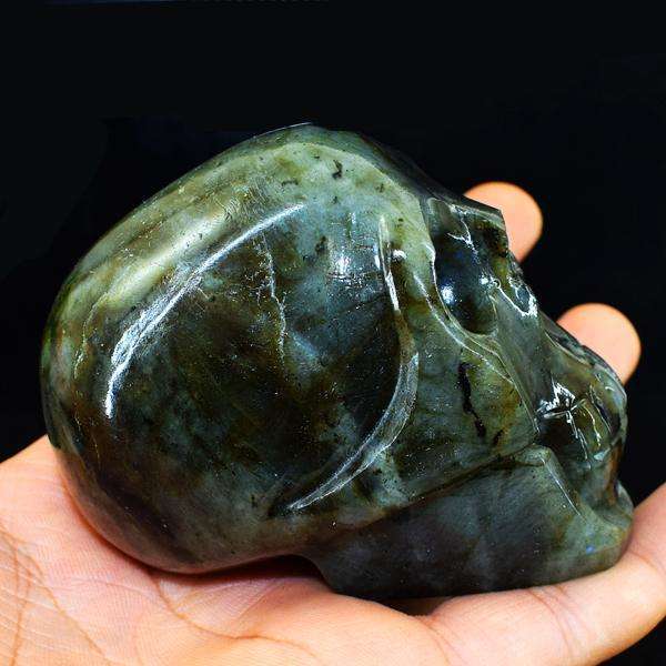 gemsmore:Amazing Flash Labradorite Hand Carved Skull