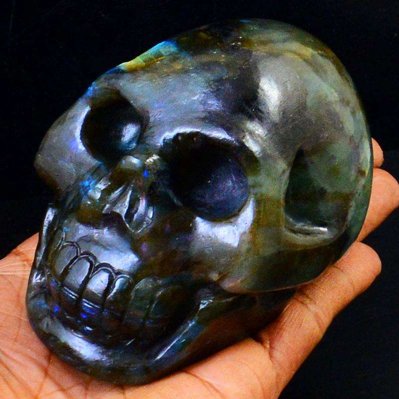 gemsmore:Amazing Flash Labradorite Hand Carved Skull