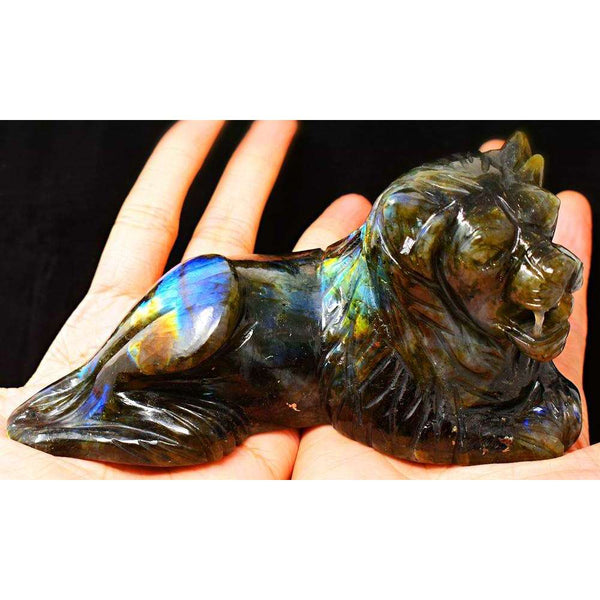 gemsmore:Amazing Flash Top Labradorite Hand Carved Lion