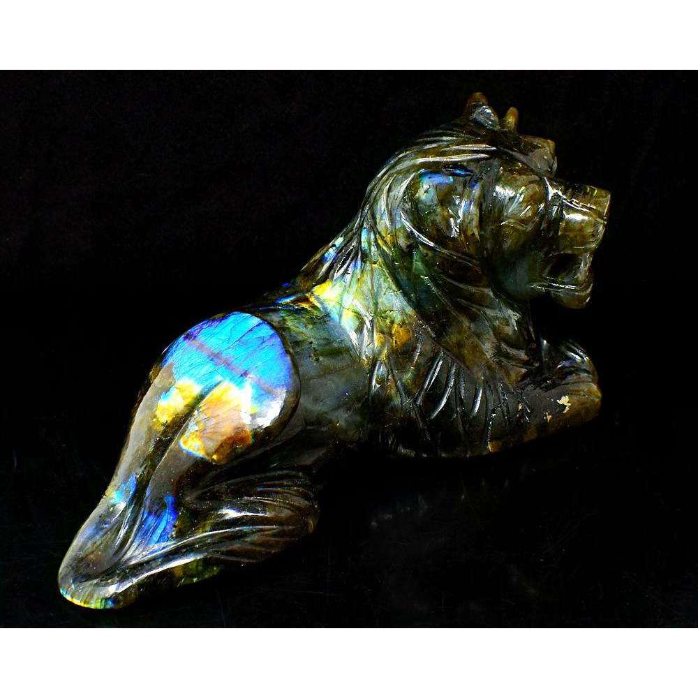 gemsmore:Amazing Flash Top Labradorite Hand Carved Lion