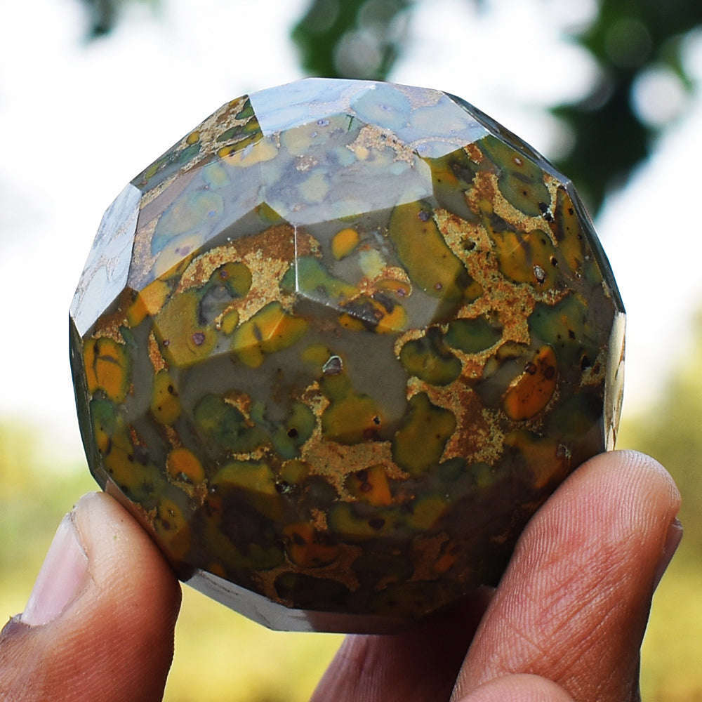 gemsmore:Amazing  Fruit Jasper Hand Carved Checkers Cut Healing Sphere