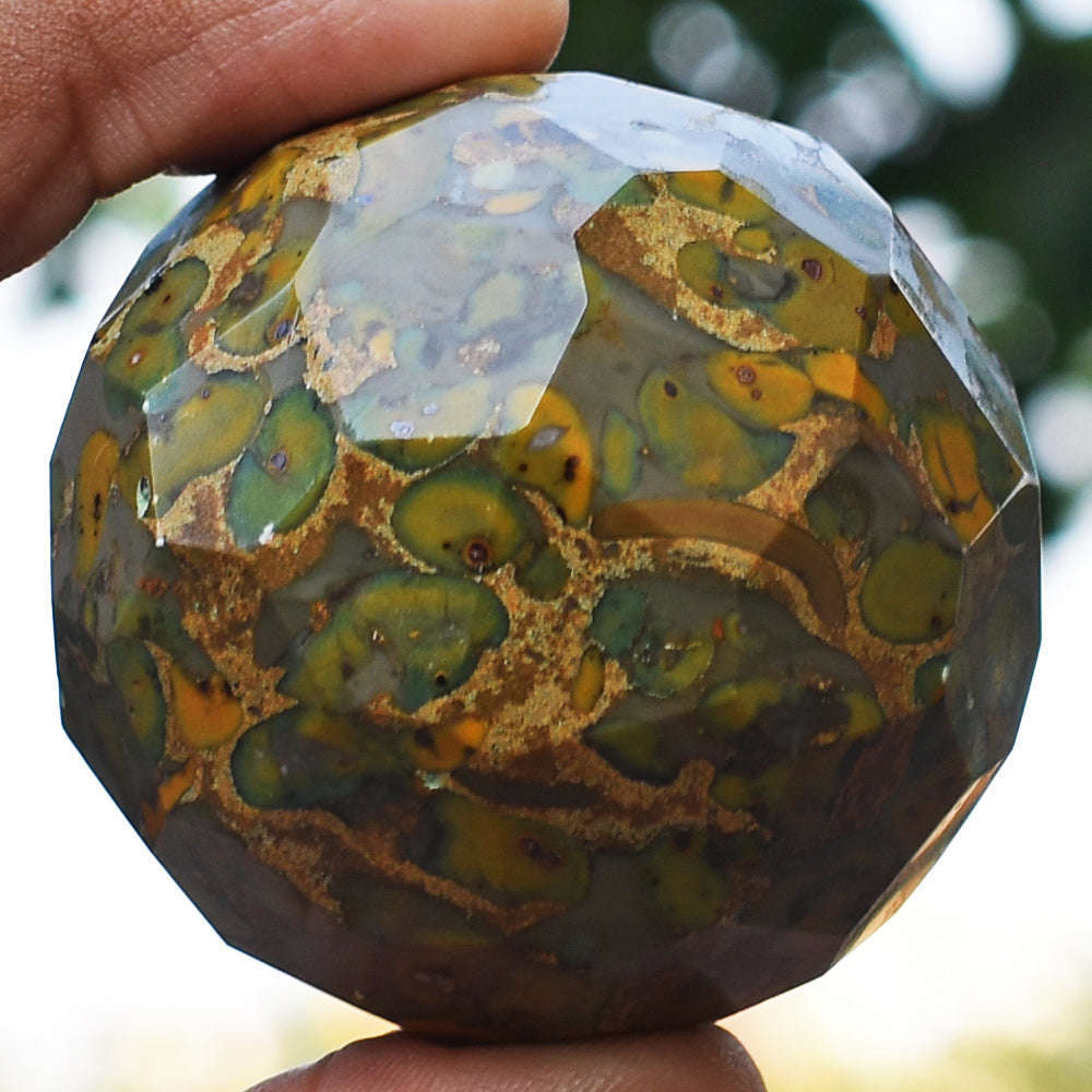 gemsmore:Amazing  Fruit Jasper Hand Carved Checkers Cut Healing Sphere