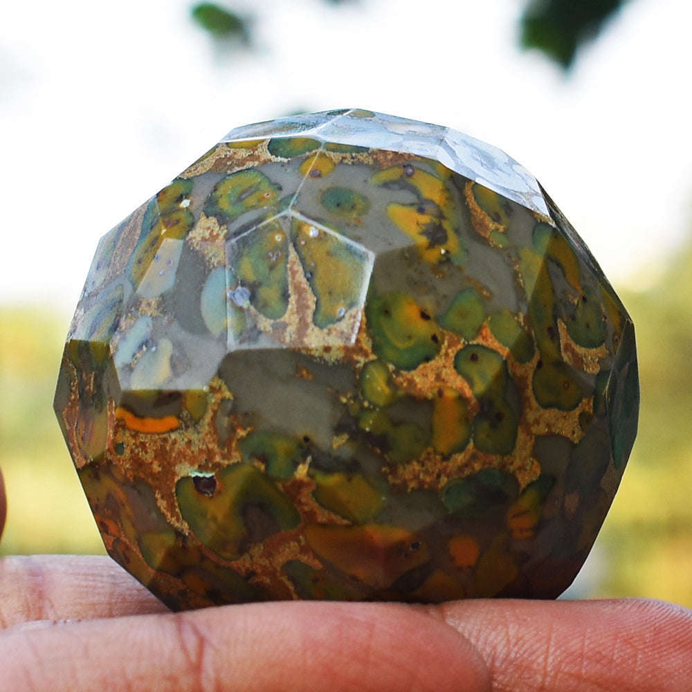 gemsmore:Amazing  Fruit Jasper Hand Carved Checkers Cut Healing Sphere