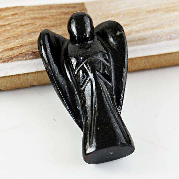 gemsmore:Amazing Genuine Black Spinel Carved Healing Angel Gemstone