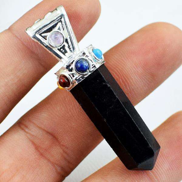 gemsmore:Amazing Genuine Black Spinel Seven Chakra Healing Point Pendant