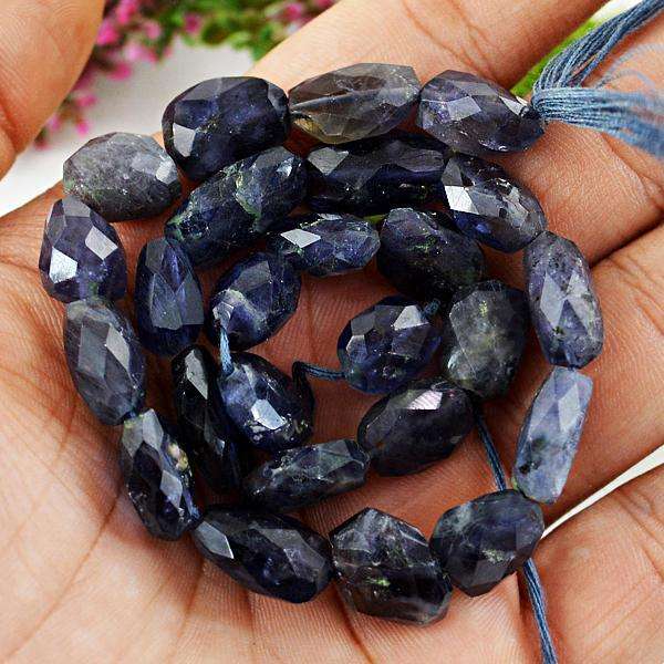 gemsmore:Amazing Genuine Blue Iolite Faceted Drilled Beads Strand