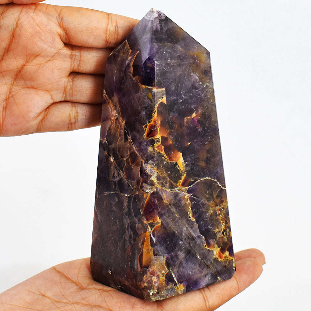 gemsmore:Amazing Genuine Chevron Amethyst Carved Healing Crystal Tower