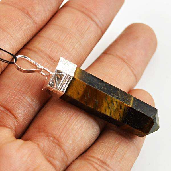 gemsmore:Amazing Genuine Golden Tiger Eye Healing Point Pendant