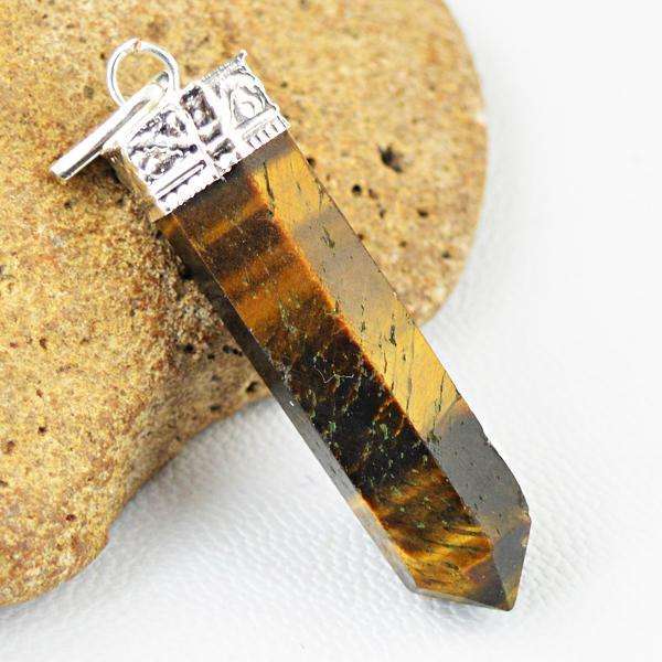 gemsmore:Amazing Genuine Golden Tiger Eye Healing Point Pendant