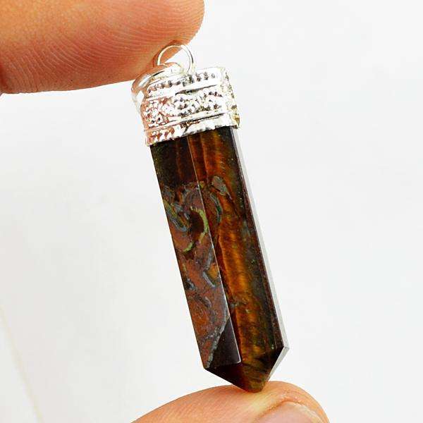 gemsmore:Amazing Genuine Golden Tiger Eye Healing Point Pendant