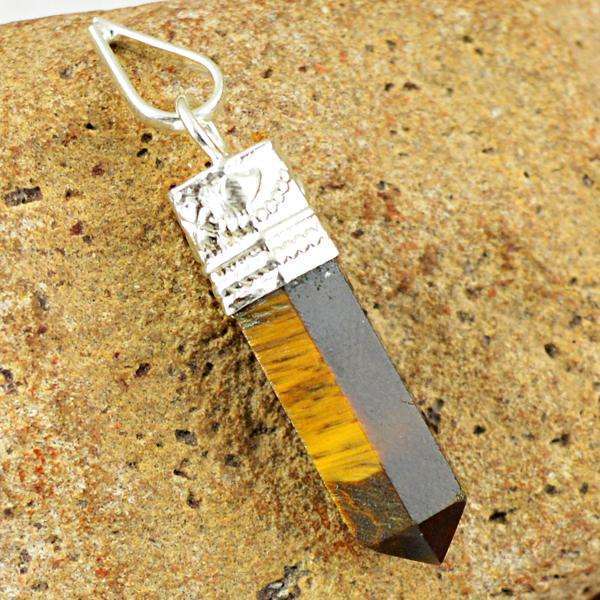 gemsmore:Amazing Genuine Golden Tiger Eye Healing Point Pendant