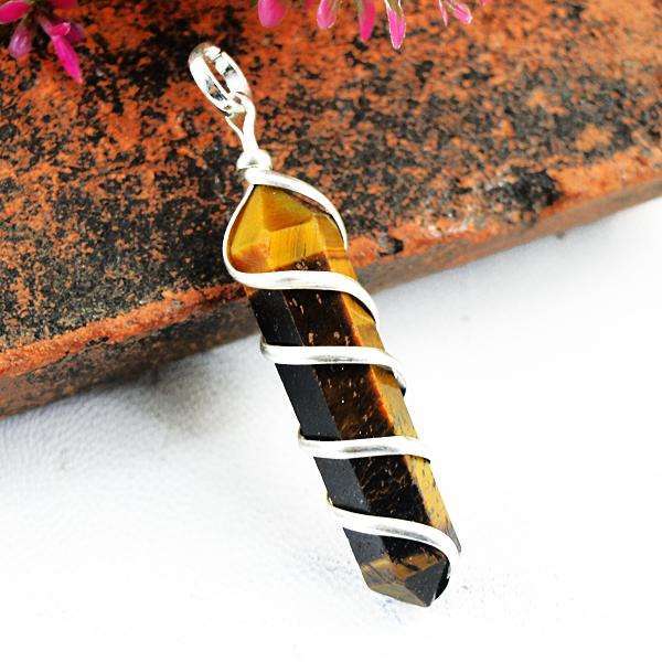 gemsmore:Amazing Genuine Golden Tiger Eye Healing Point Pendant