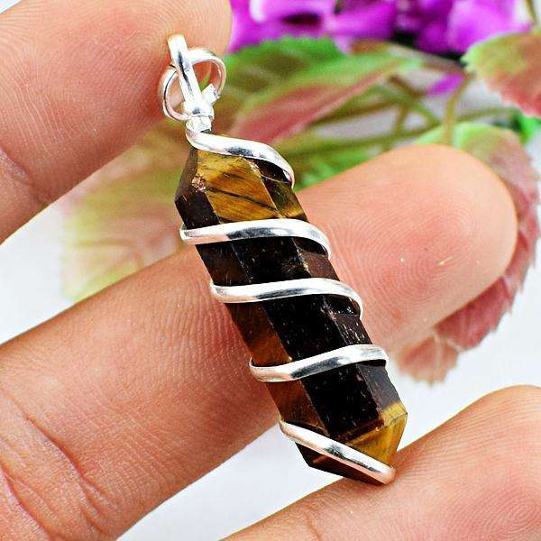 gemsmore:Amazing Genuine Golden Tiger Eye Healing Point Pendant