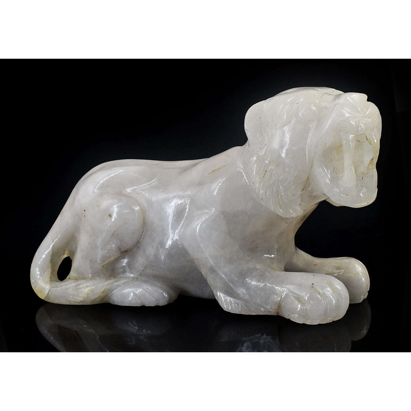 gemsmore:Amazing Genuine Hand Carved White Quartz Lion