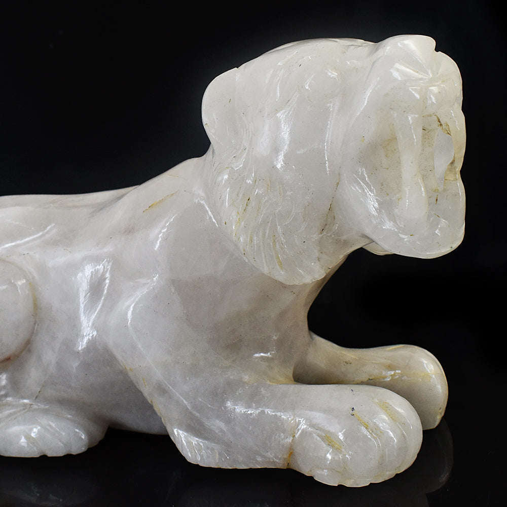 gemsmore:Amazing Genuine Hand Carved White Quartz Lion