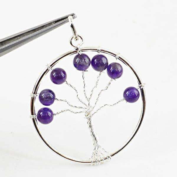 gemsmore:Amazing Genuine Round Shape Purple Amethyst Healing Tree Pendant