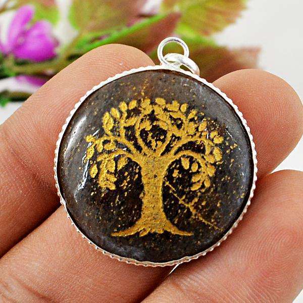 gemsmore:Amazing Genuine Rutile Quartz Round Shape Healing Tree Pendant