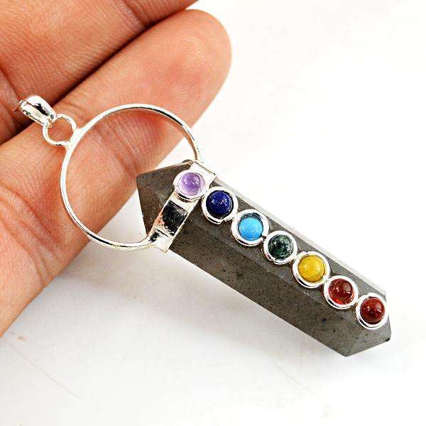 gemsmore:Amazing Genuine Rutile Quartz Seven Chakra Healing Point Pendant